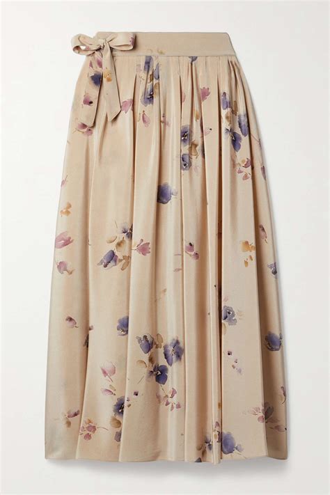 Crepe de chine pleated midi skirt .